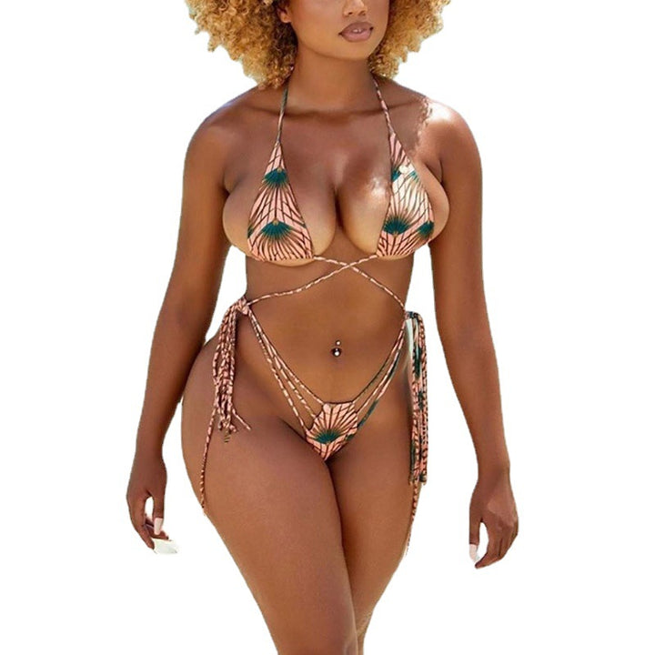 Dame triangel-bikini med justerbare stropper og glad blomsterdesign Skovae