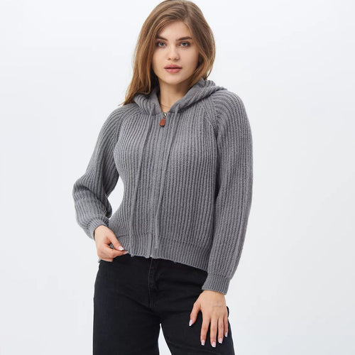 Women's Cropped Hoodie lavet af blødt ribbede strikmateriale med praktiske snore Stilla