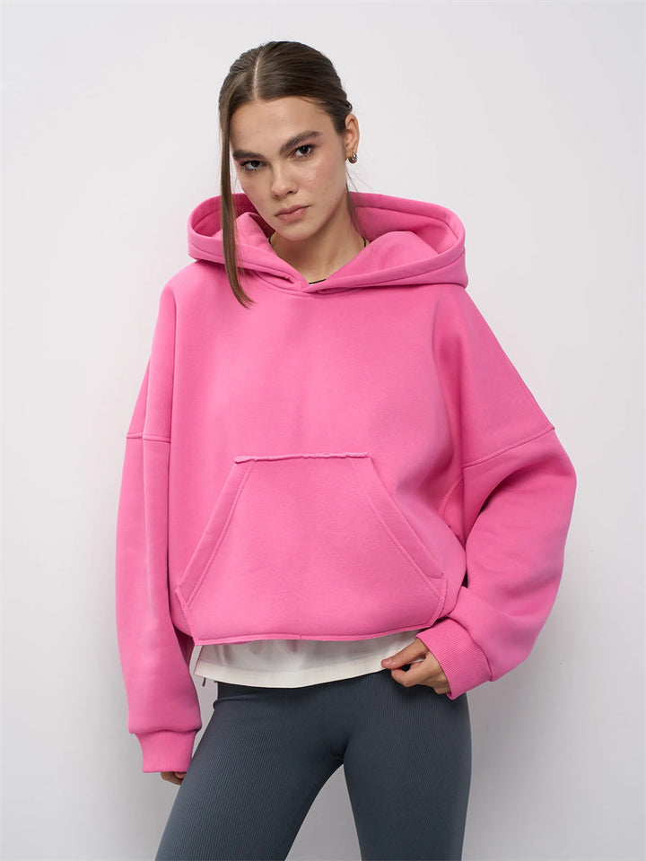 Kvinders casual oversized hættetrøje med kengurulomme og blødt foer Skovae