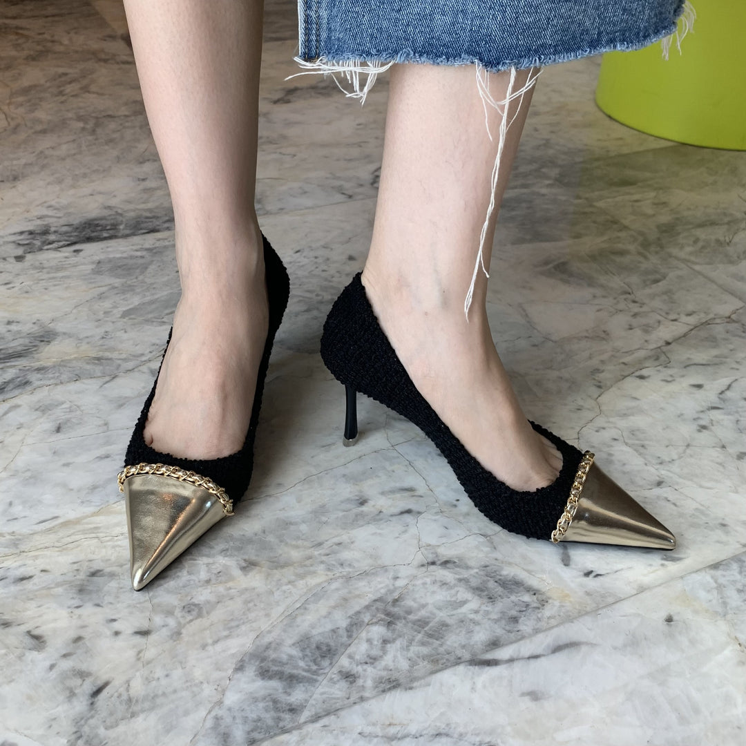 Dame spidsede pumps med elegant metallic-detalje og kvalitets tekstiloverdel Stilla