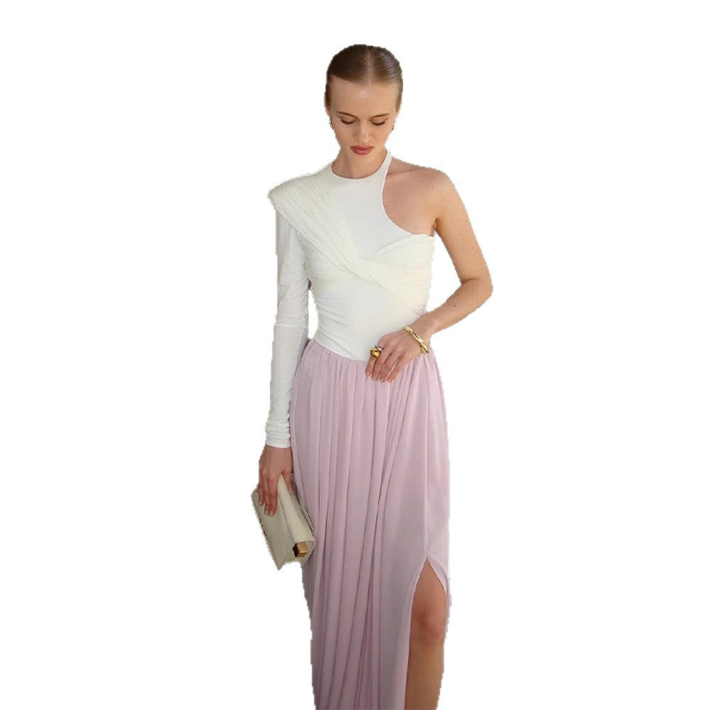 Dame maxikjole med asymmetrisk design og elegant indpakningstop Stilla