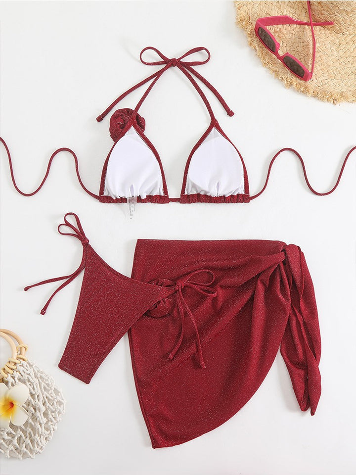 Dame Glitrende Triangle-Bikini med elegant Wrap-Skirt Skovae