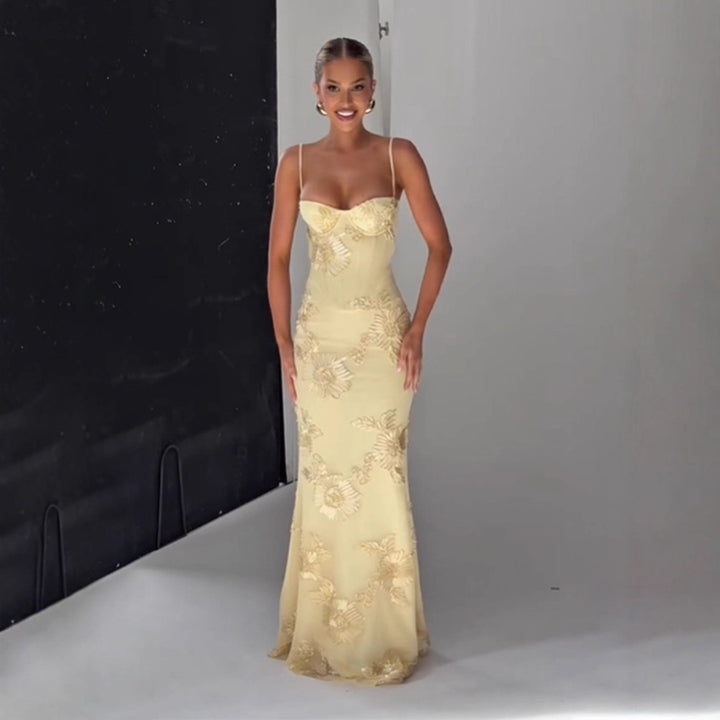 Dame off-the-shoulder Maxi-kjole med florale applikationer Stilla