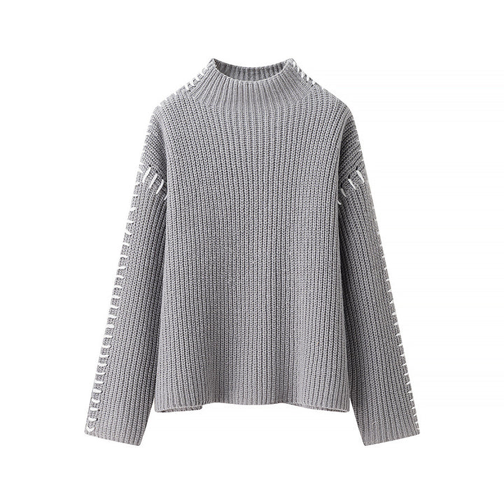 Dame fluffy strikpullover med elegant rullekrave og moderne indsatser Stilla