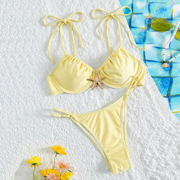 Dame Push-Up-Bikini med dekorativ muslinge lukning Skovae