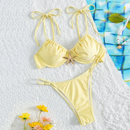 Dame Push-Up-Bikini med dekorativ muslinge lukning Skovae