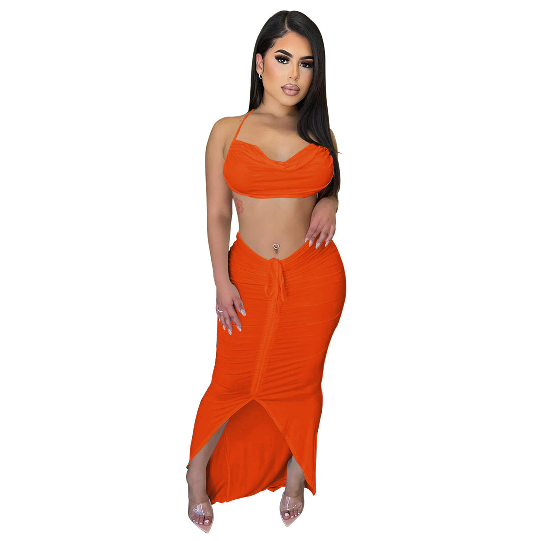 Dame to-delt sæt med crop-top og maxiskirt i den trendy ruffles design Stilla
