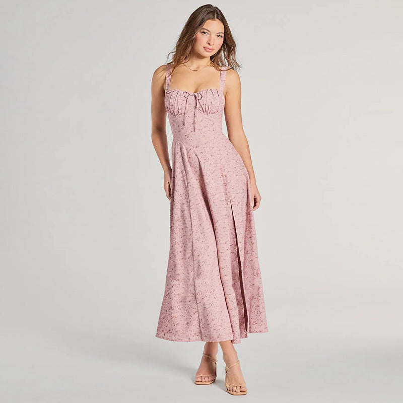 Femme Floral Print Maxi-kjole med justerbare bånd Stilla