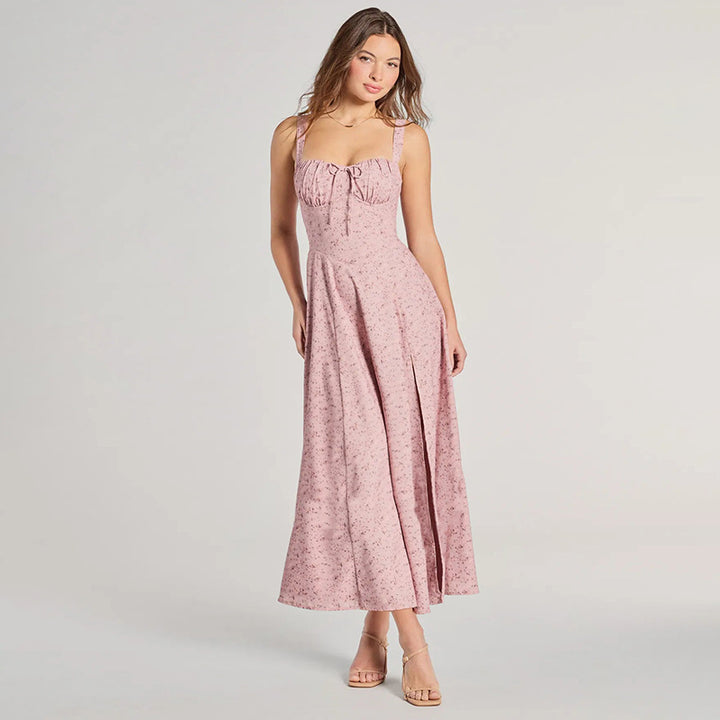 Femme Floral Print Maxi-kjole med justerbare bånd Stilla