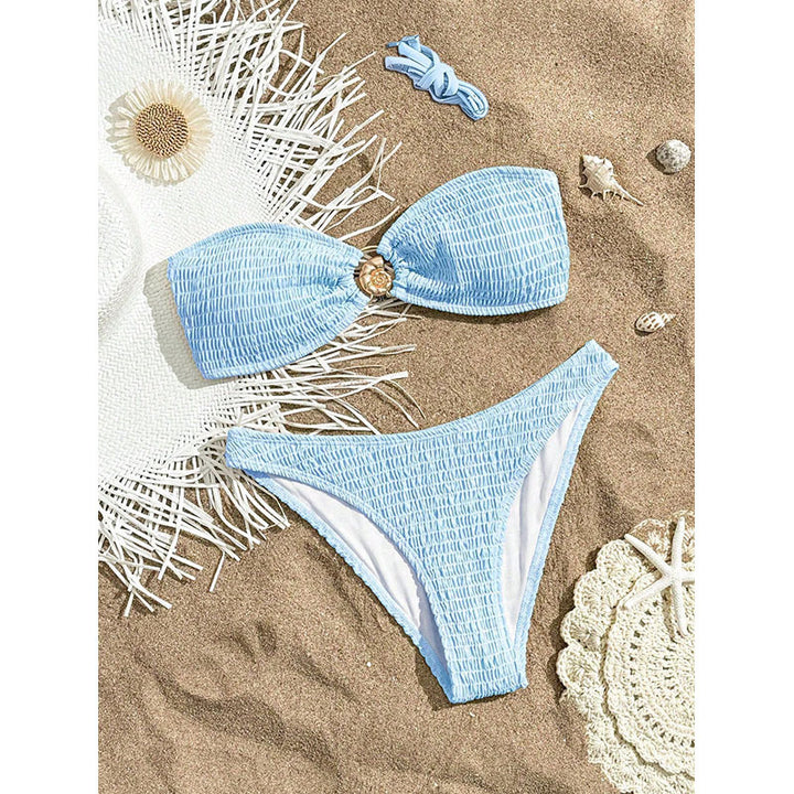 Dame bandeau bikini med glat flæse design Skovae