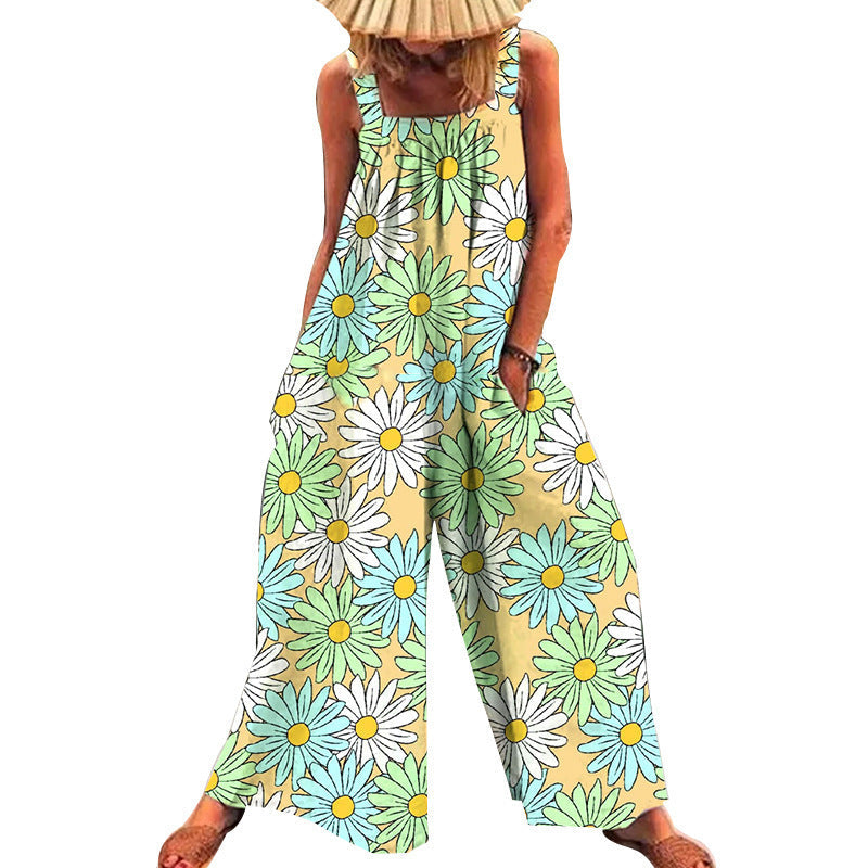 Dame Størrelse Jumpsuit med Blomster Mønster og Praktiske Lommer Skovae