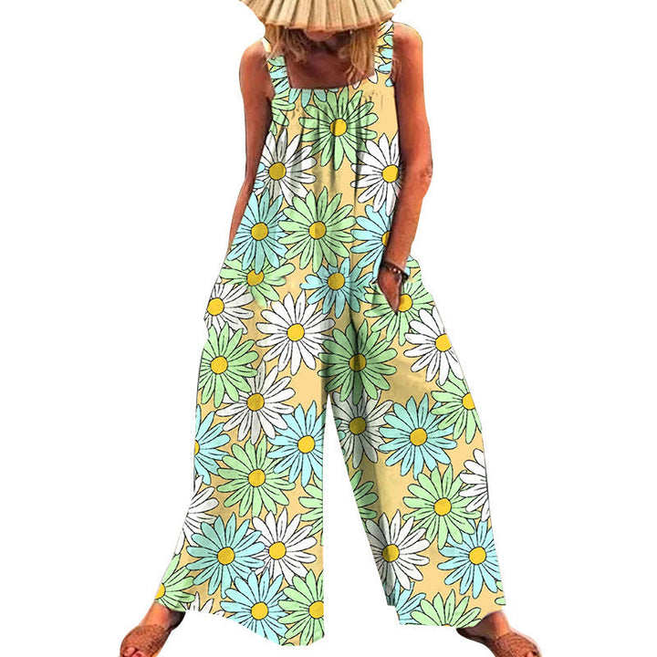 Dame Størrelse Jumpsuit med Blomster Mønster og Praktiske Lommer Skovae