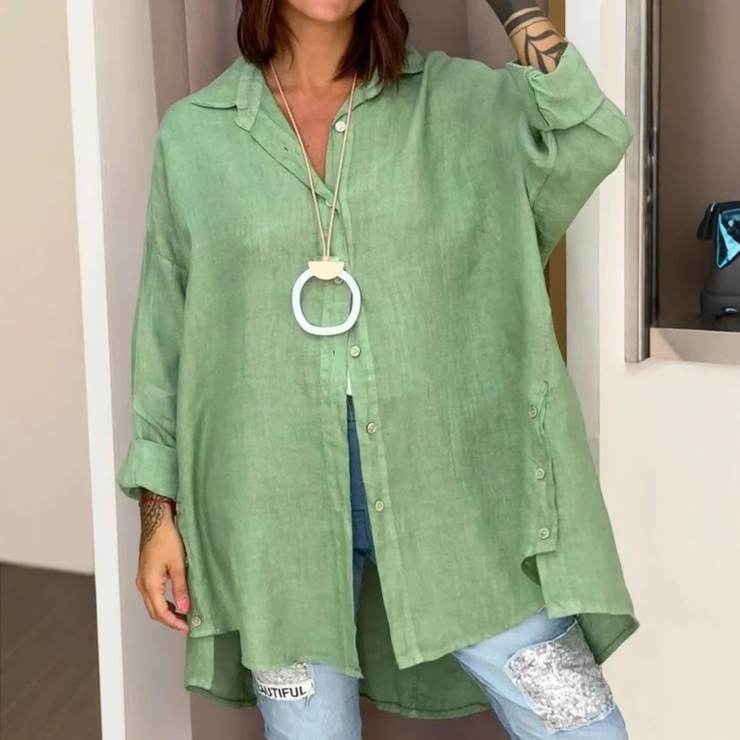 Dame Lækre Linned Bluse med asymmetrisk snit og praktiske knapper Stilla