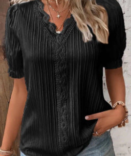 Dame Trendy Bluse med struktur og romantiske spidsdetaljer Stilla
