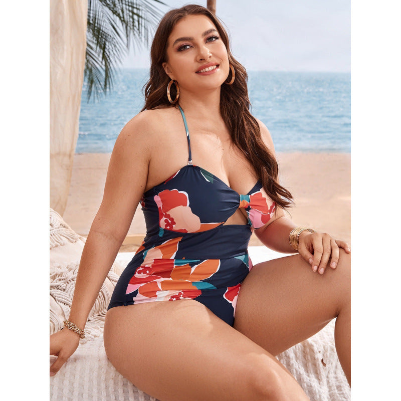 Dame one-piece badesuit med blomster cut-out og justerbare stropper Skovae