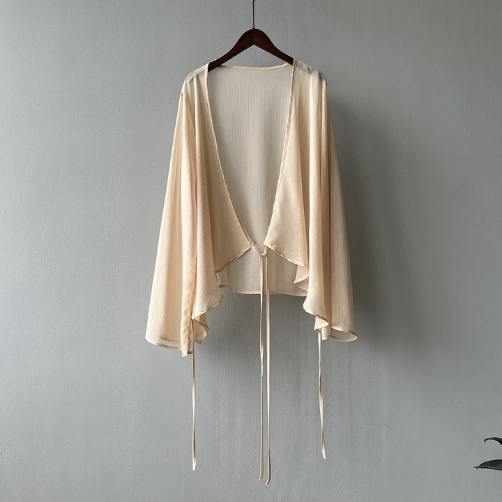 Dame let kimono-jakke med elegante bindebånd og luksuriøst stof Stilla