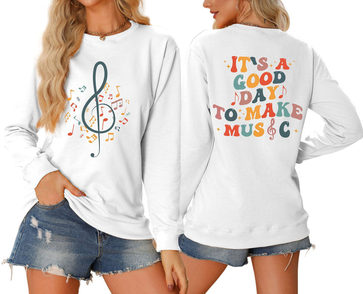 Damer sweatshirt med musikalsk motiv og kreativ tekst Stilla