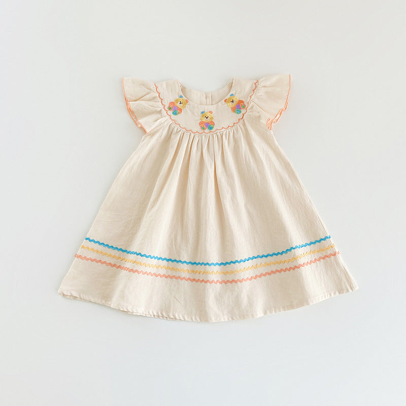 Pige vintage-inspireret bomulds kjole med broderede florale accenter Stilla