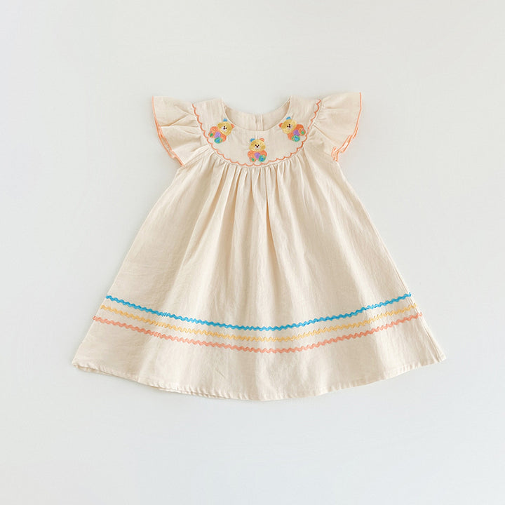 Pige vintage-inspireret bomulds kjole med broderede florale accenter Stilla