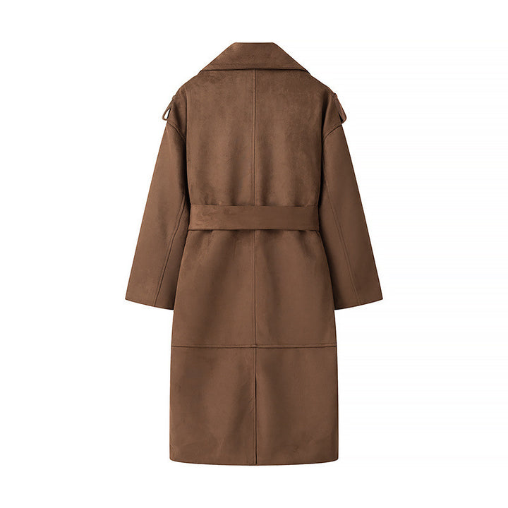Kvinders fashionable trench coat i elegant suede design med praktisk bælte Stilla