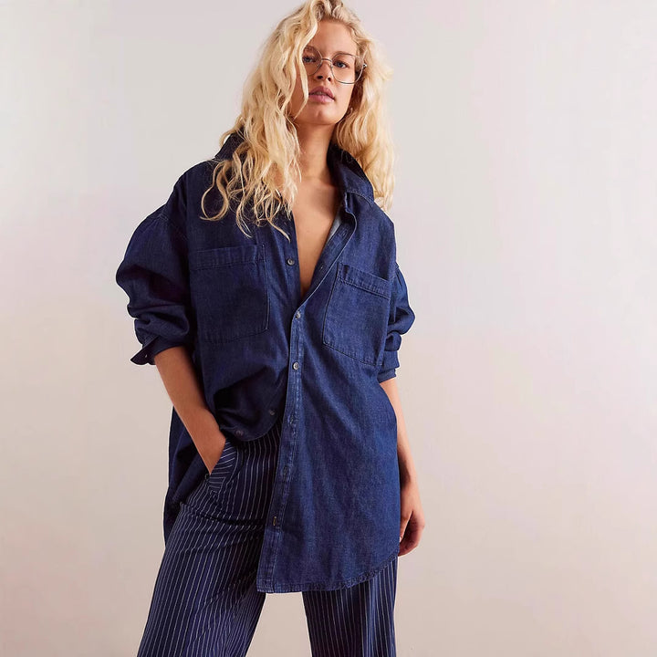 Dame Oversized Denim Skjorte Skovae