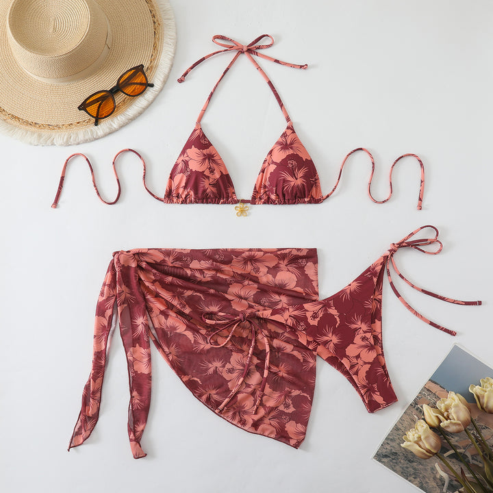 Dame Bikini-sæt med blomsterdesign og raffineret indpakningsskørt Skovae