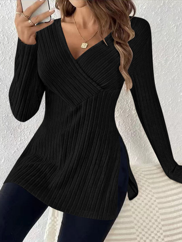 Dame Oversized Strikpullover med Vendingdesign og Ribstruktur Stilla