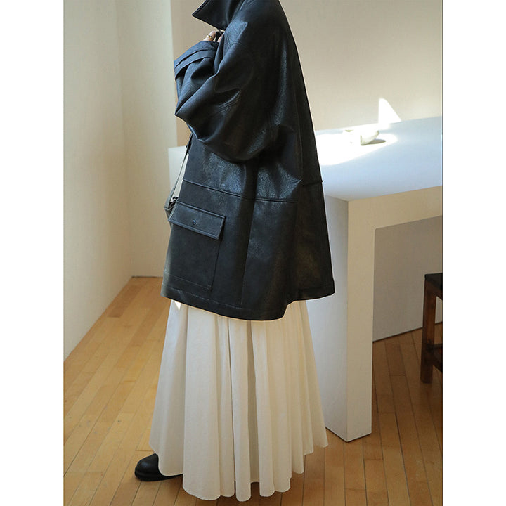 Dame Oversized Læderjakke med praktisk lomme-design Stilla