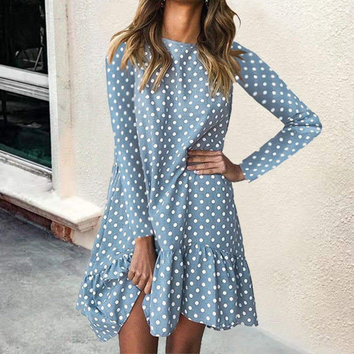 Dame luftig Polka-Dots kjole med flæsekant og lange ærmer Stilla