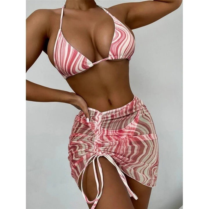 Dame to-delt bikini-sæt med minimalistiske striber og charmerende nederdel Stilla