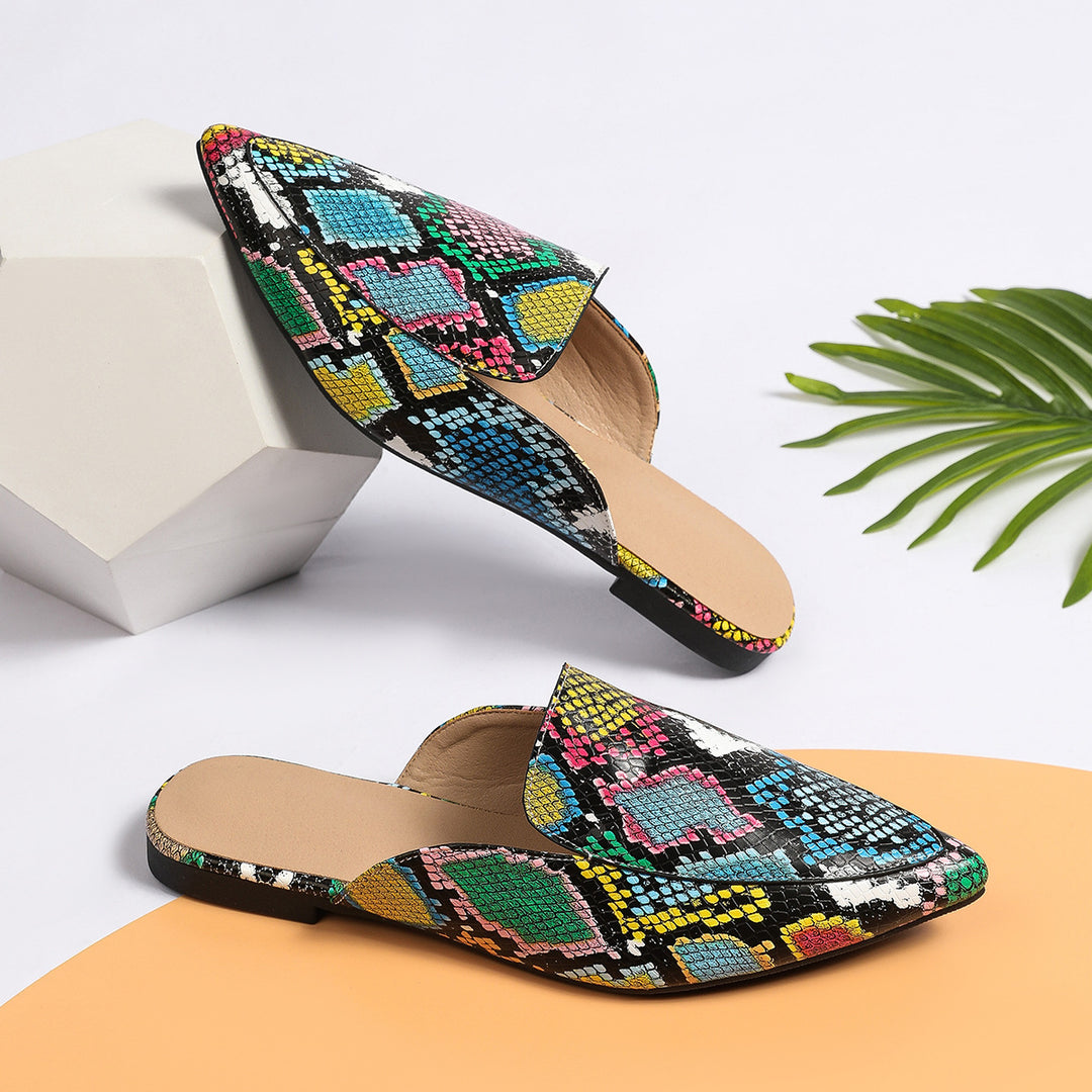 Dame Slip-On Mules med farverigt slangemønster og komfortabelt fodseng Stilla