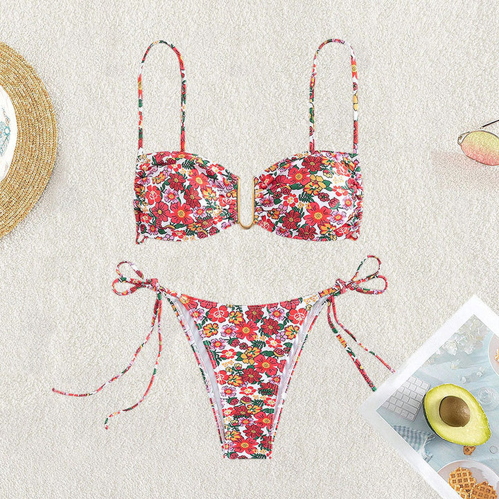 Dame Floral Bikini med raffinerede bindebånd Skovae