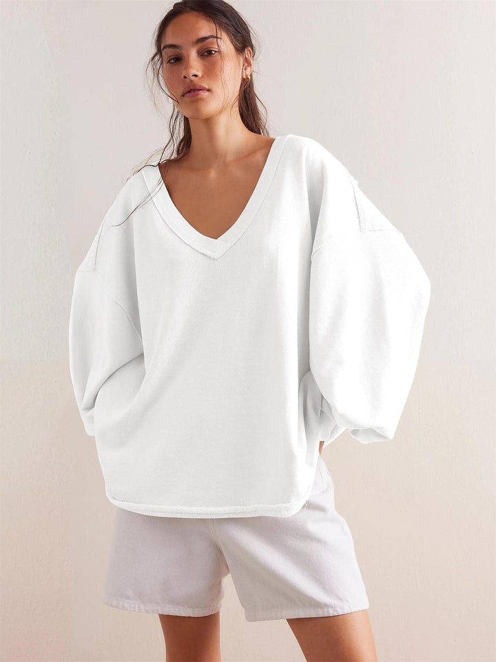 Dame Oversized Sweatshirt med dyb V-hals og afslappet snit Stilla
