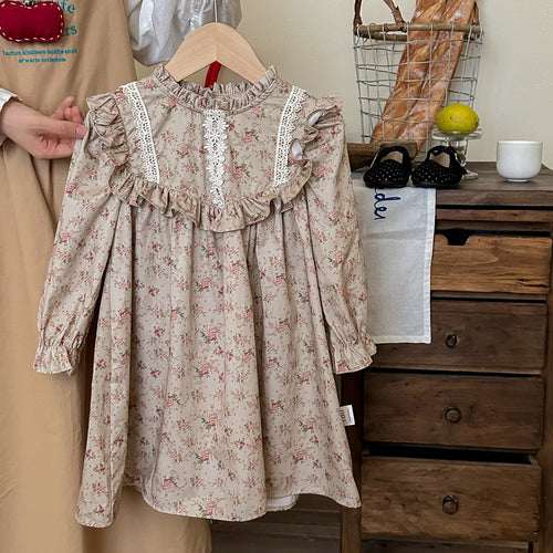 Pige Vintage Blomster Rufflesvingkjole Stilla