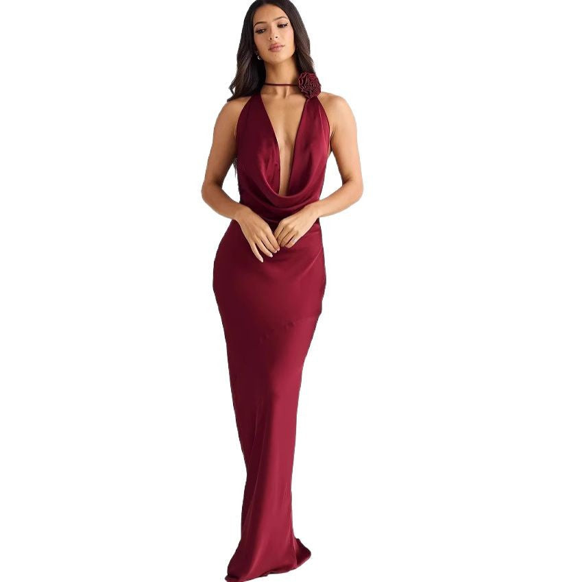 Femme Elegant Deep-V Cowl Neck Aftenkjole Stilla