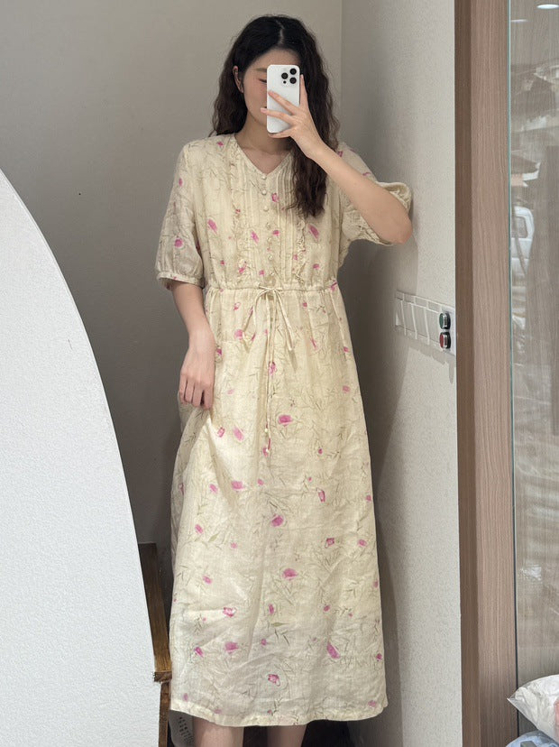 Dame Floral Maxi Kjole med justerbar talje Stilla