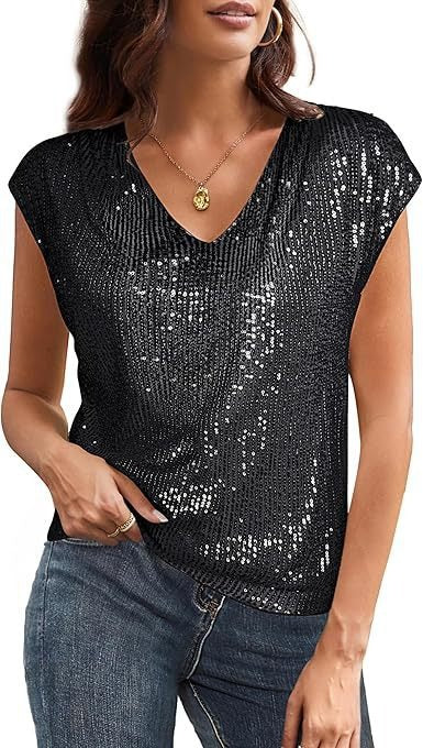 Dame Pailletter-V-T-shirt med V-udskæring og løs pasform Stilla