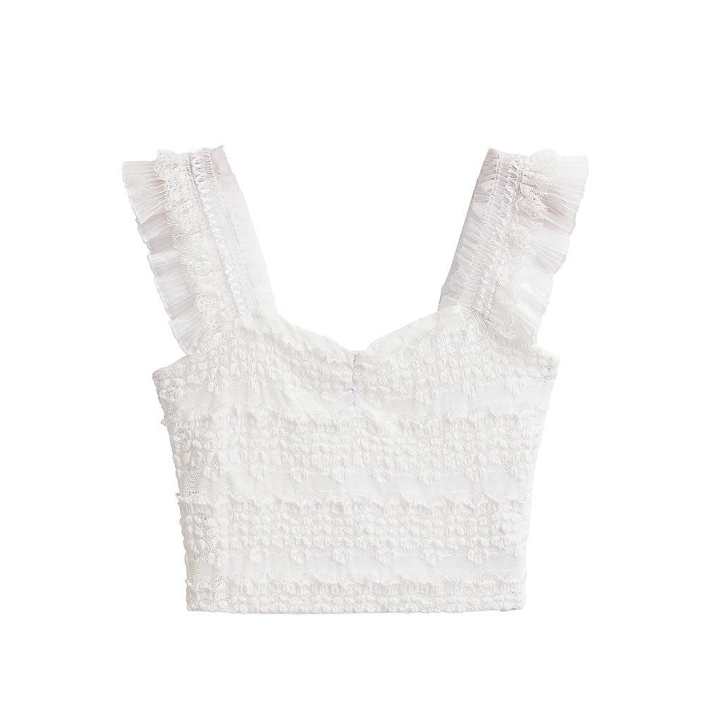 Dame Rynket Crop Top med elastisk materiale og skønne spaghetti-stropper Stilla