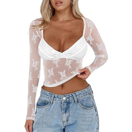 Dame Gennemsigtig Spidsbluse med elegante detaljer Skovae