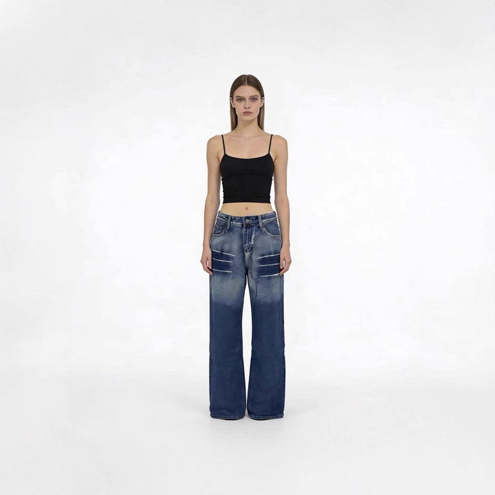 Dame brede højskårede jeans med særlig vaskeeffekt Skovae