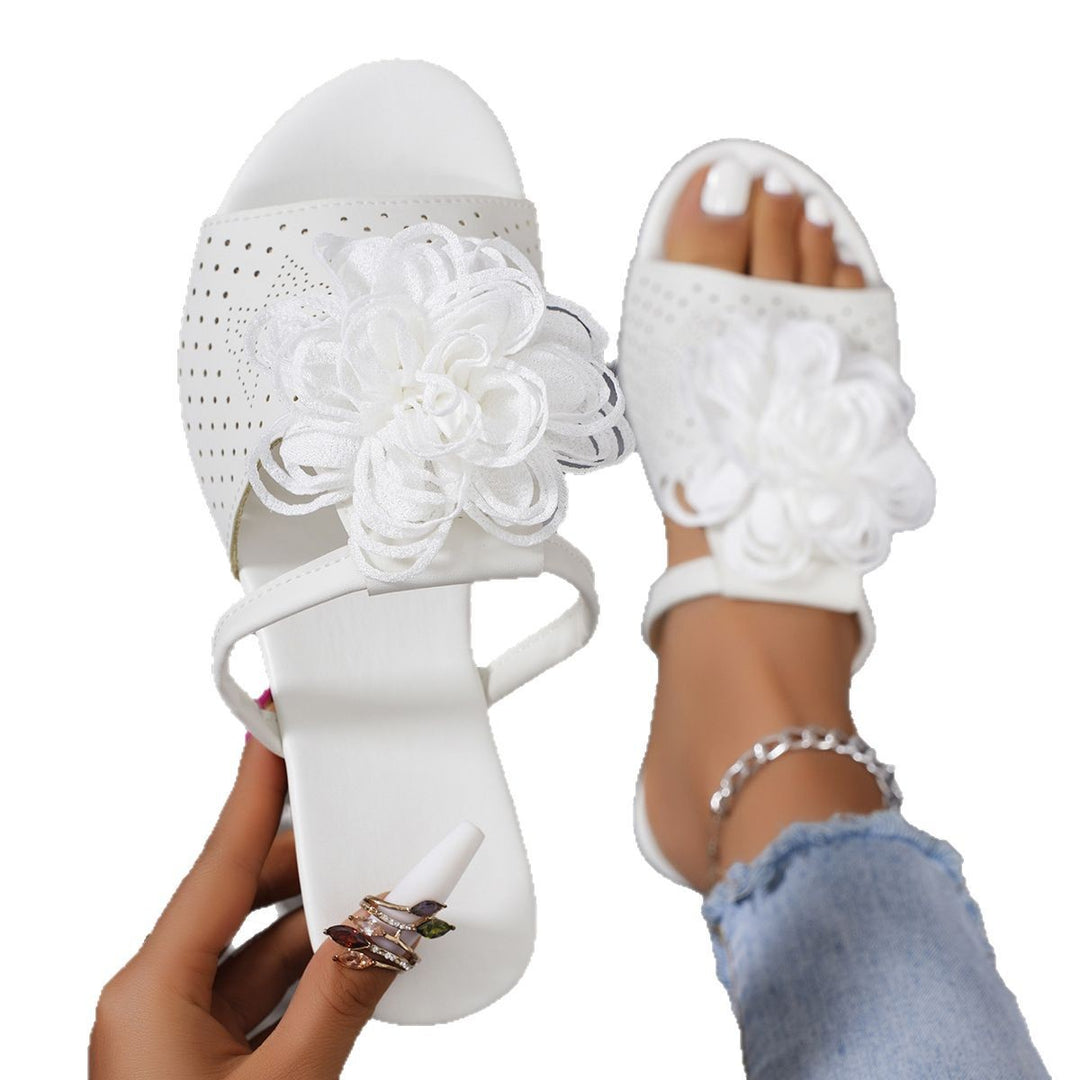 Dame Wedge-Pantoletter med florale applikationer og perforerede detaljer Stilla