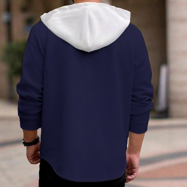 Herren nan struktureret overshirtjakke med quiltet diagonalt mønster, kontrast hætte og påsyede brystklapper Skovae
