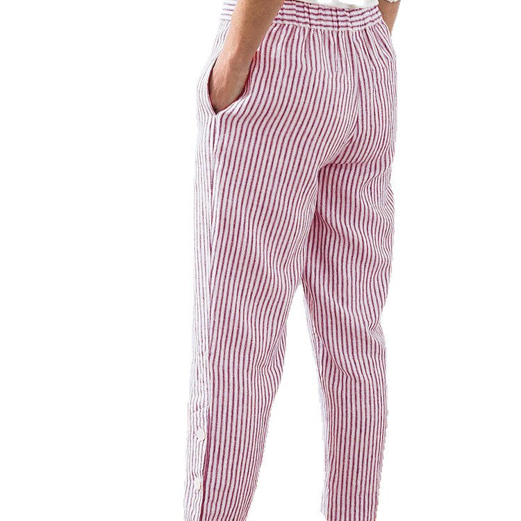 Damer Stribede Linned Crop-Bukser Stilla