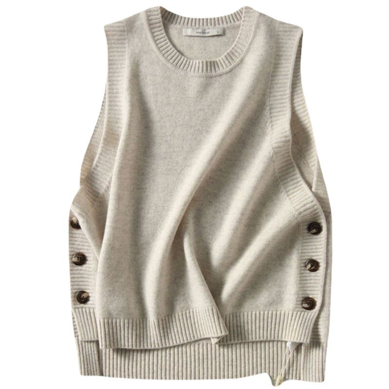 Dame Elegant Strik Vest med Knap Detaljer og Tidløst Design Stilla