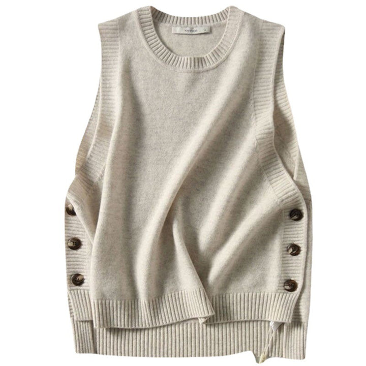 Dame Elegant Strik Vest med Knap Detaljer og Tidløst Design Stilla