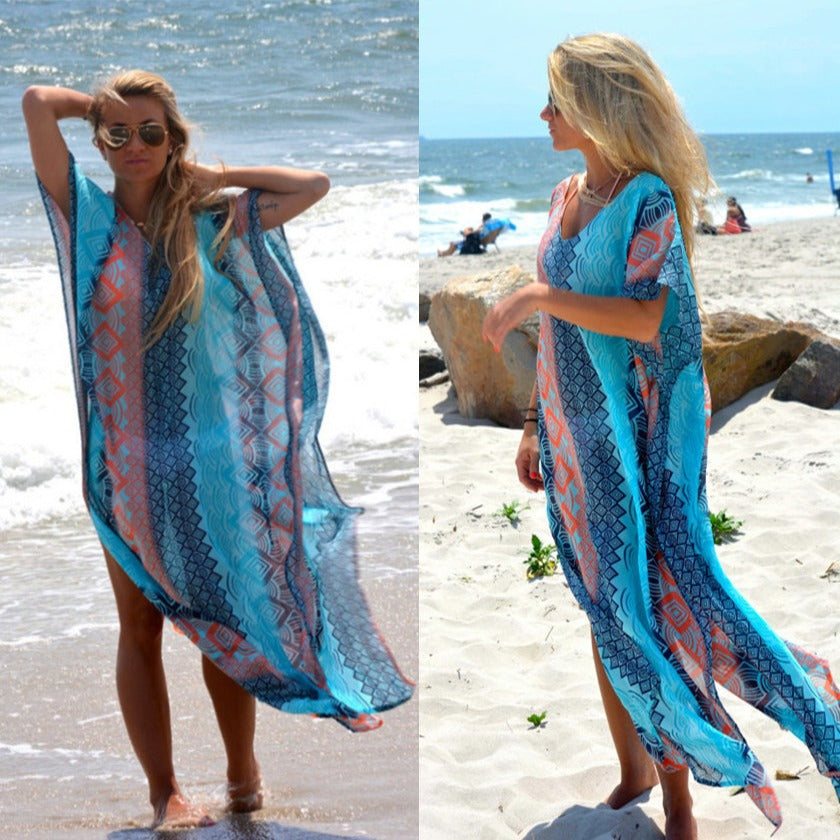Dame Strandkaftan med kunstnerisk geometrisk design Stilla