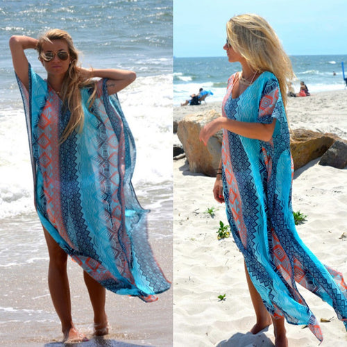 Dame Strandkaftan med kunstnerisk geometrisk design Stilla