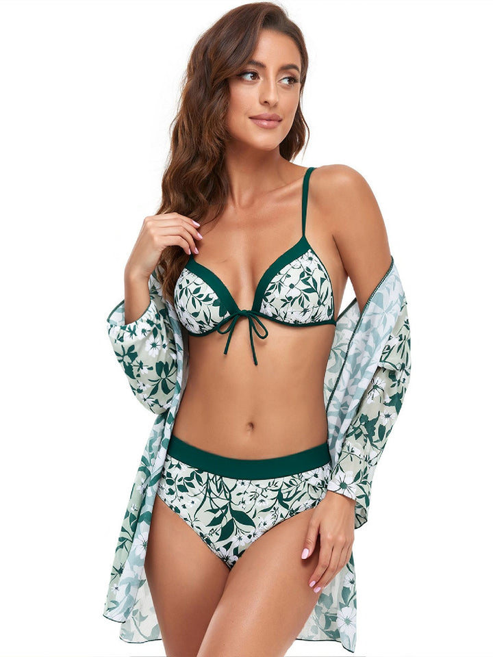 Dame bikini-sæt med floral indpakningsoberste og højtaljede underdele Skovae