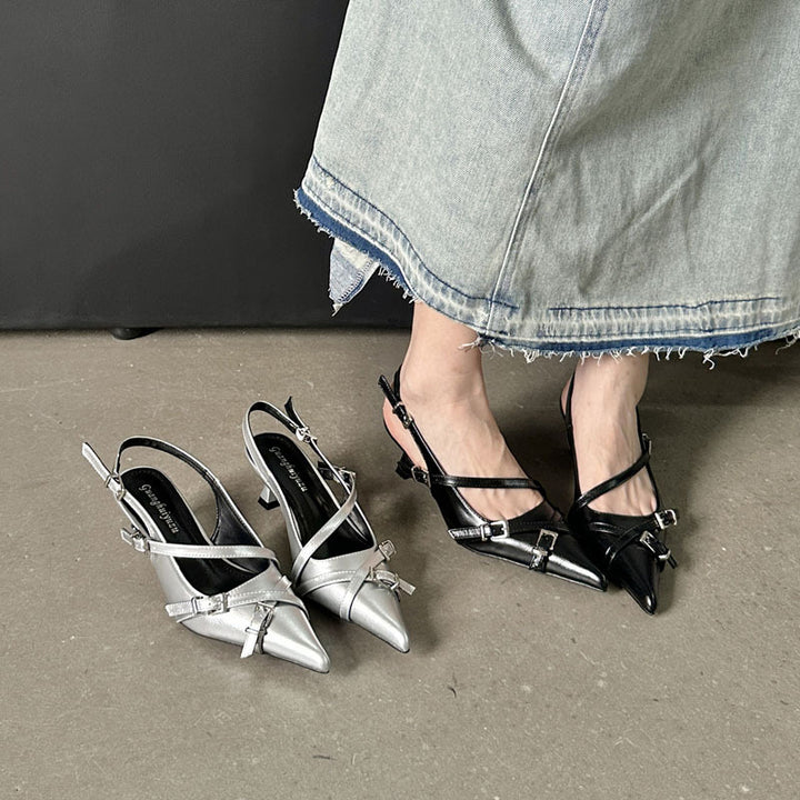 Dame Slingback Pumps med elegant remdesign og modige applikationer Stilla