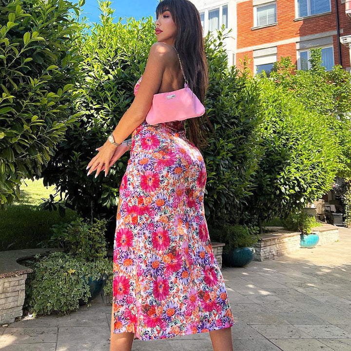 Dame maxikjole med sidelængde og delikat blomsterprint Skovae
